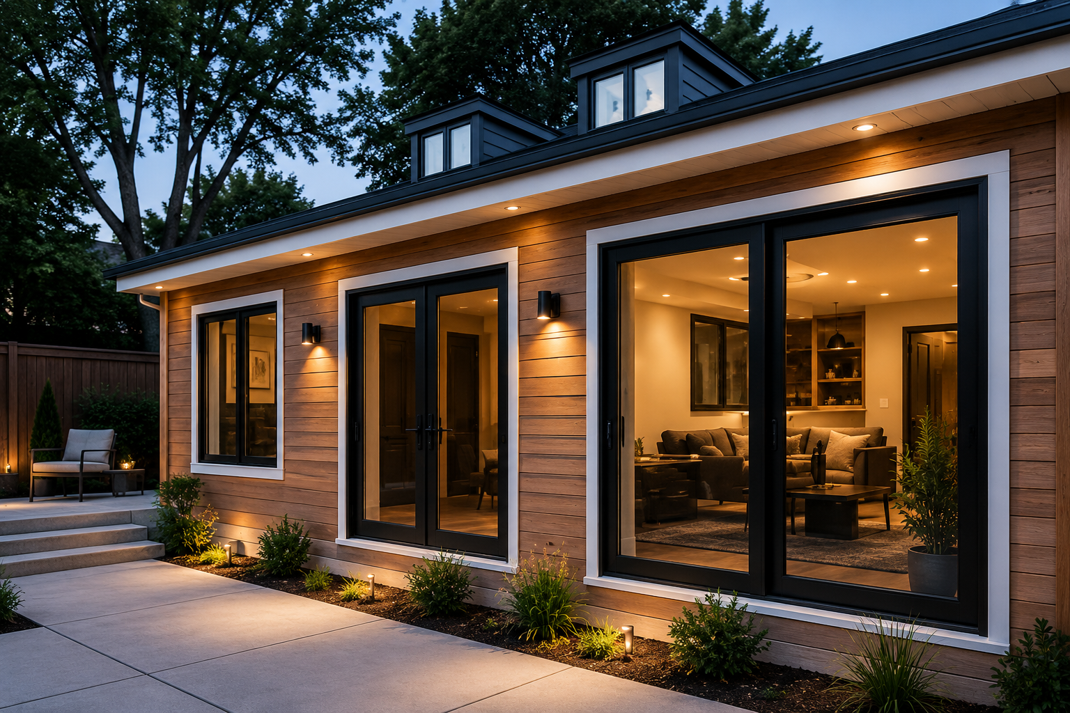 Residential rear addition extending into the backyard