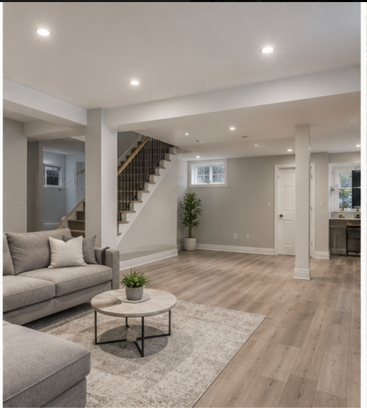 Completed bright residential basement renovation