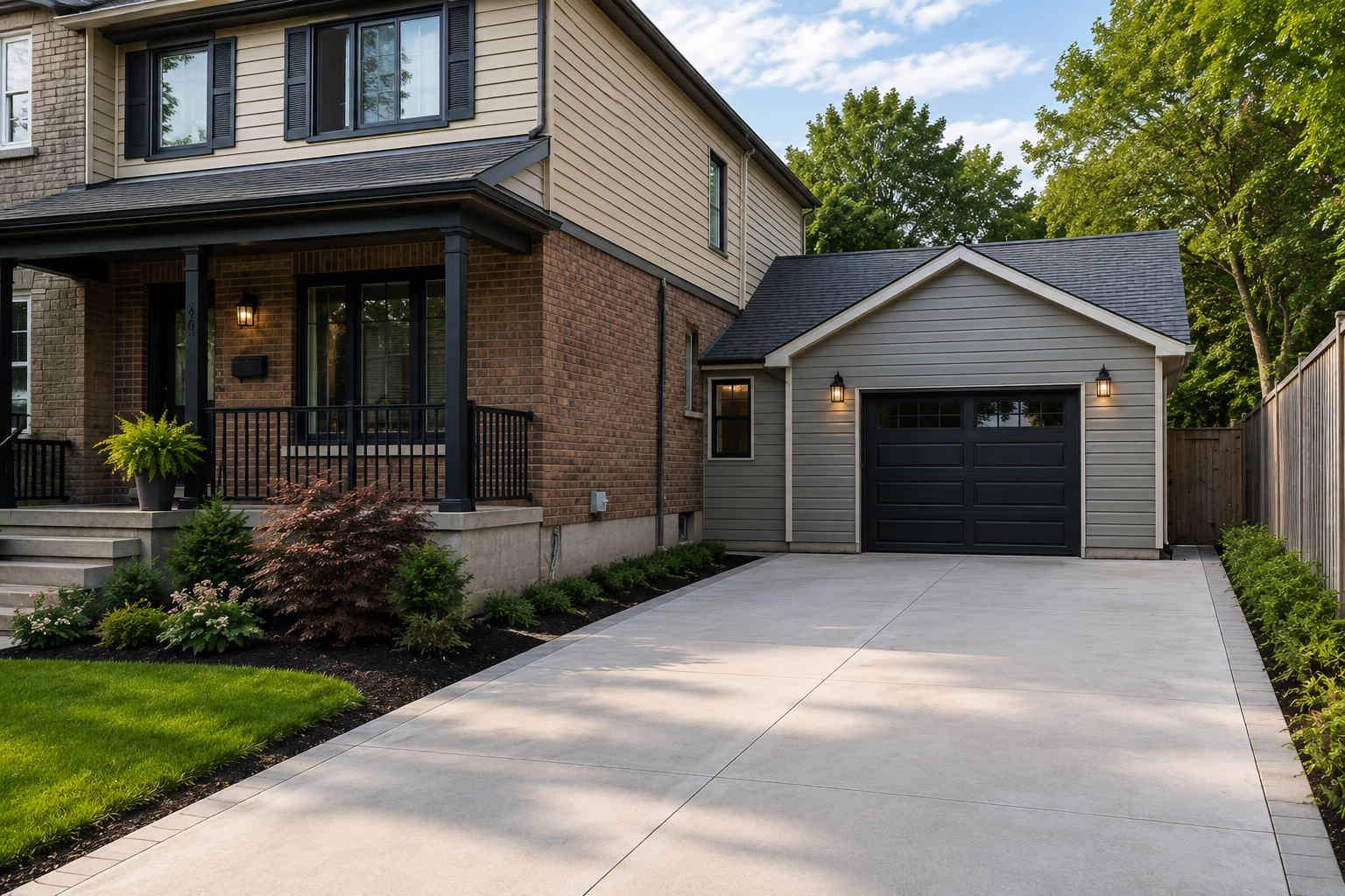 Attached side garage addition to an existing home