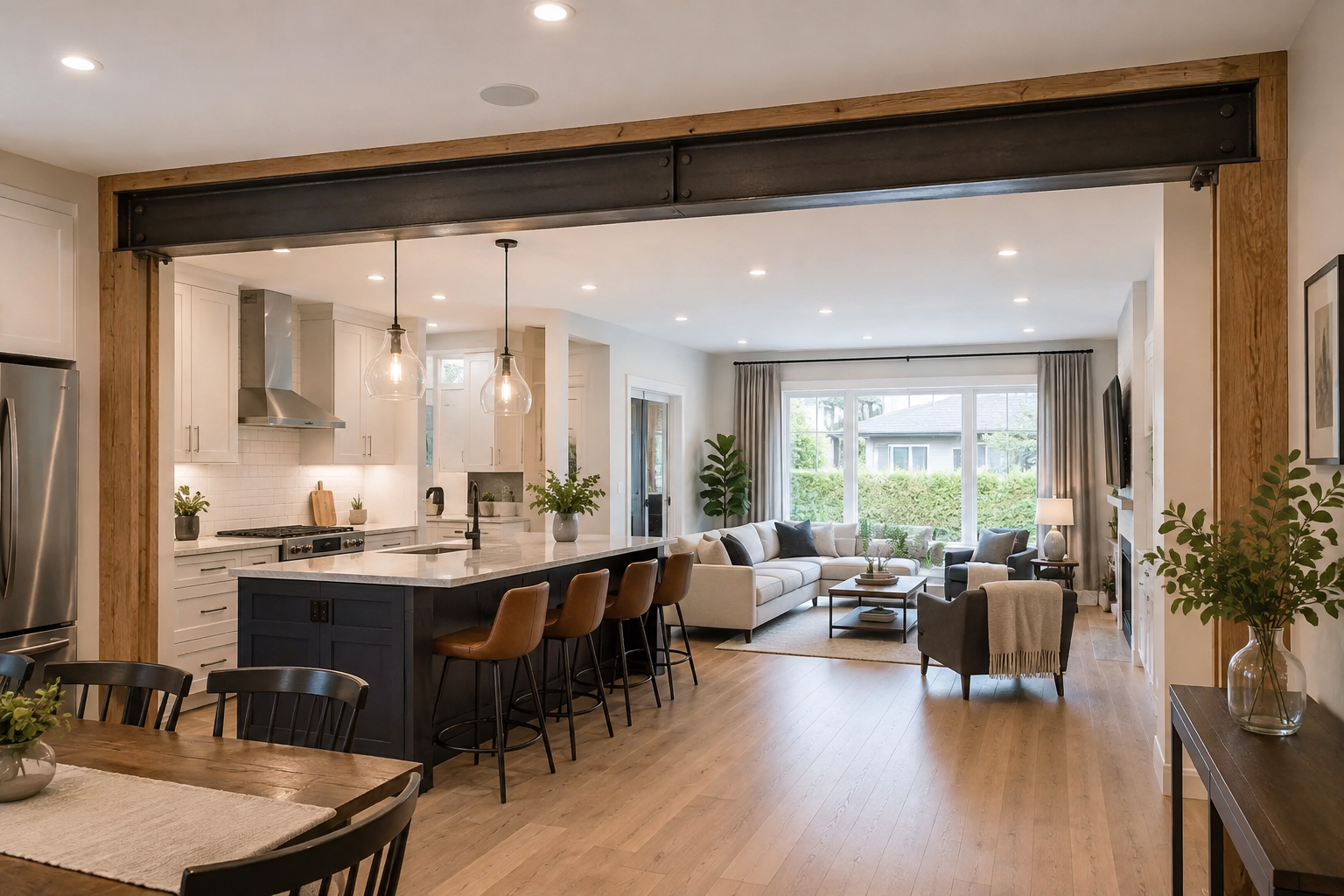 Structural beam and framing coordination for load-bearing wall removal