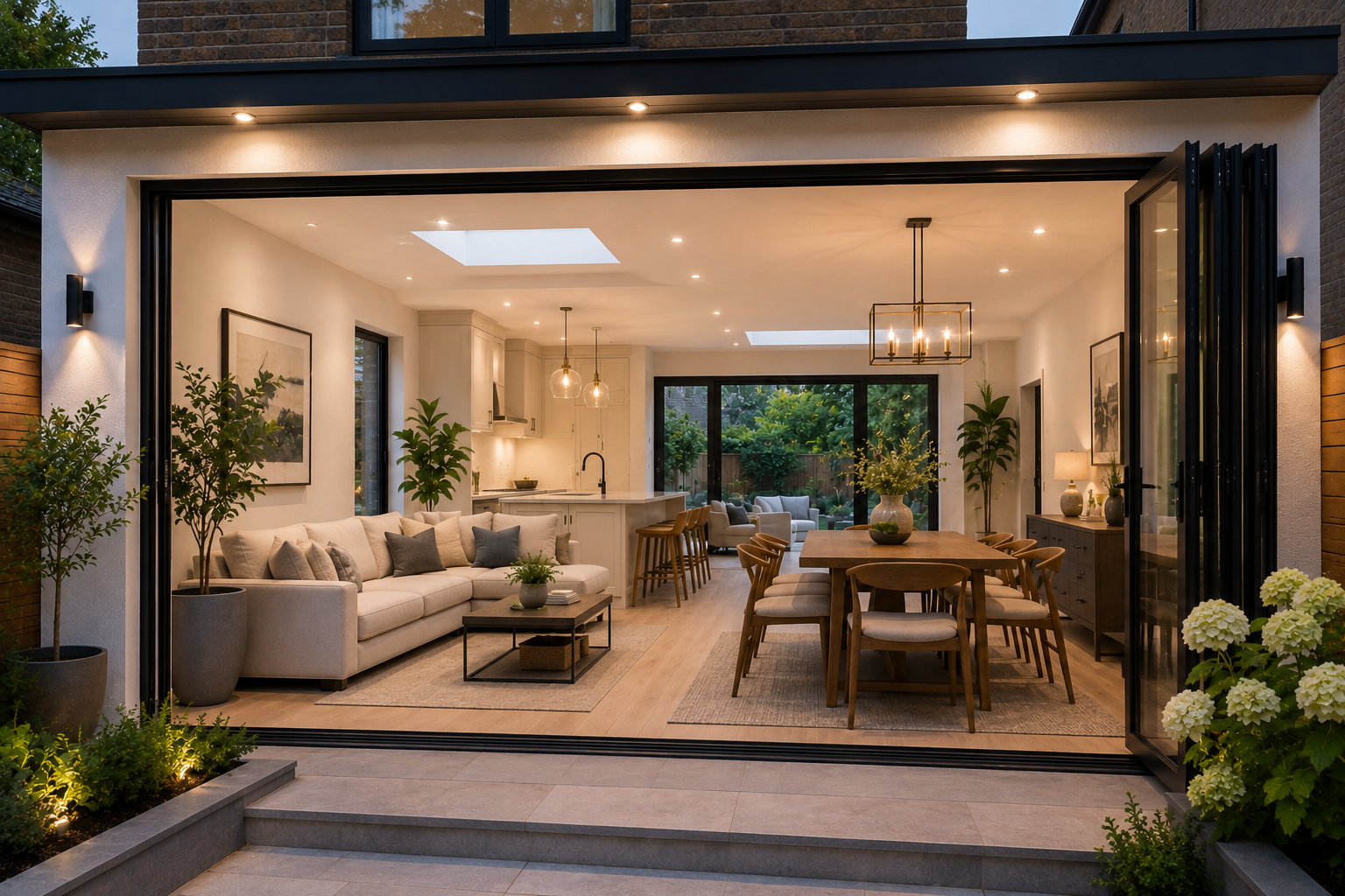 Bright kitchen and dining room home addition