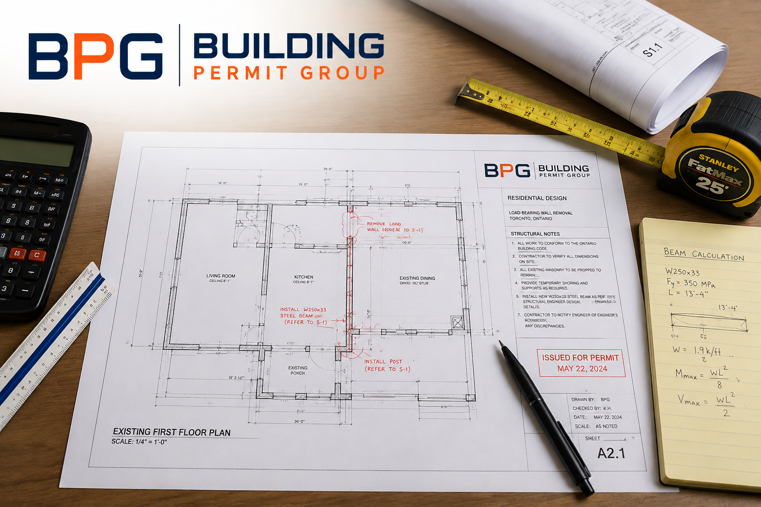 Residential building permit drawings prepared for a home project