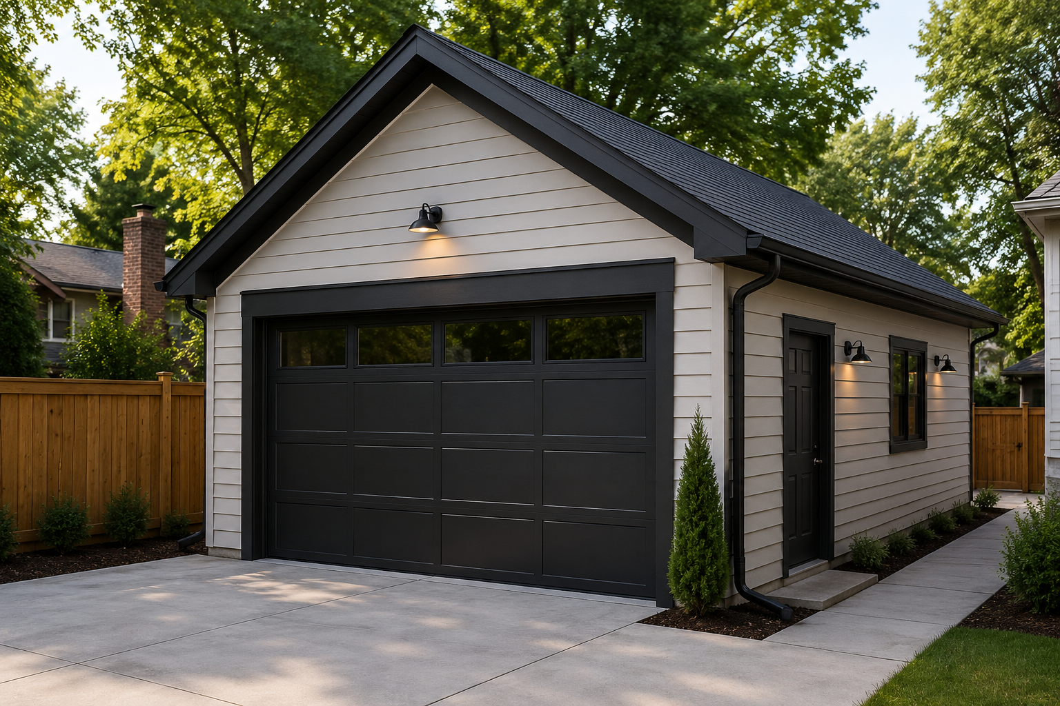 Completed detached garden suite in a residential backyard