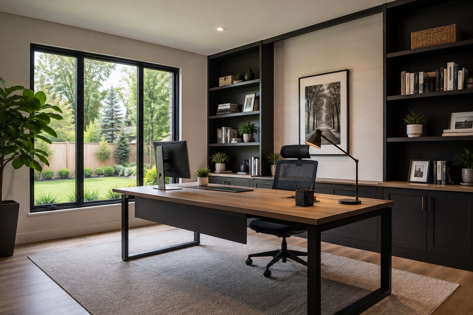 Modern residential home office with natural light